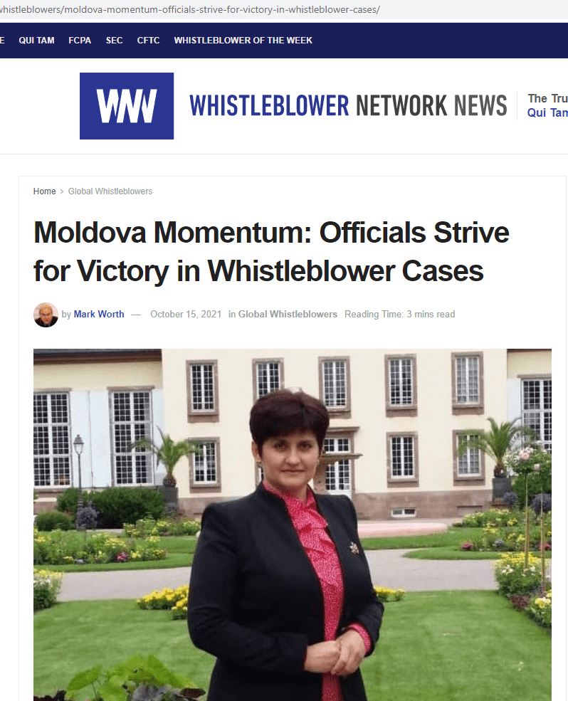 Whistleblowersblog.org: „Moldova Momentum: Officials Strive for Victory in Whistleblower Cases”
